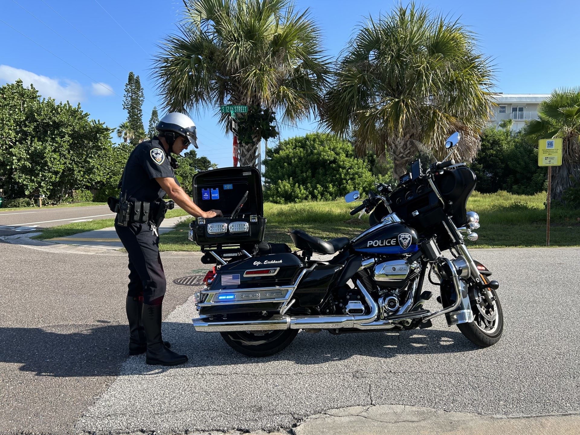 Officer and patrol motorcycle