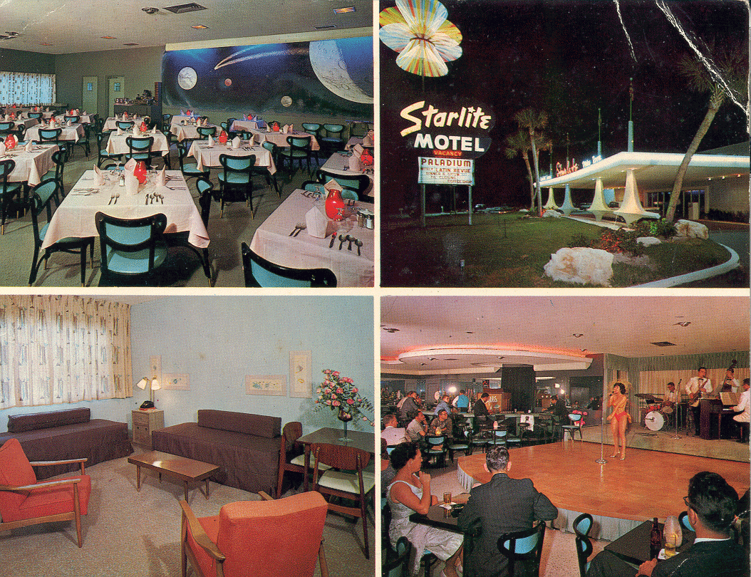 Starlite Motel photos - dining room, front covered entrance, room, and lounge.