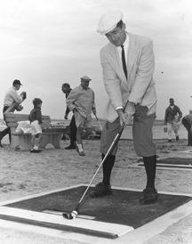 Dr. Von Thron models golf attire - black and white photo